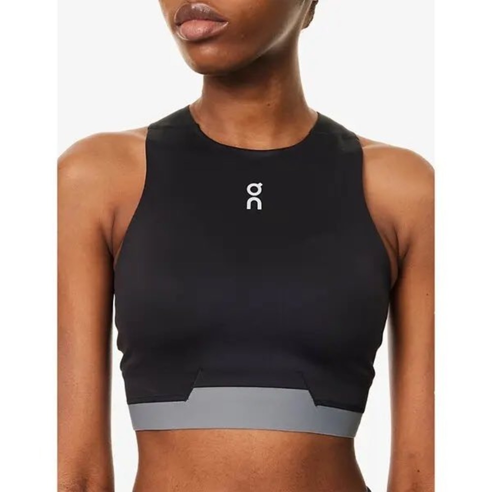 NEW On Running Train 2-In-1 Cropped Workout Top Black Shadow Racerback Mesh M
